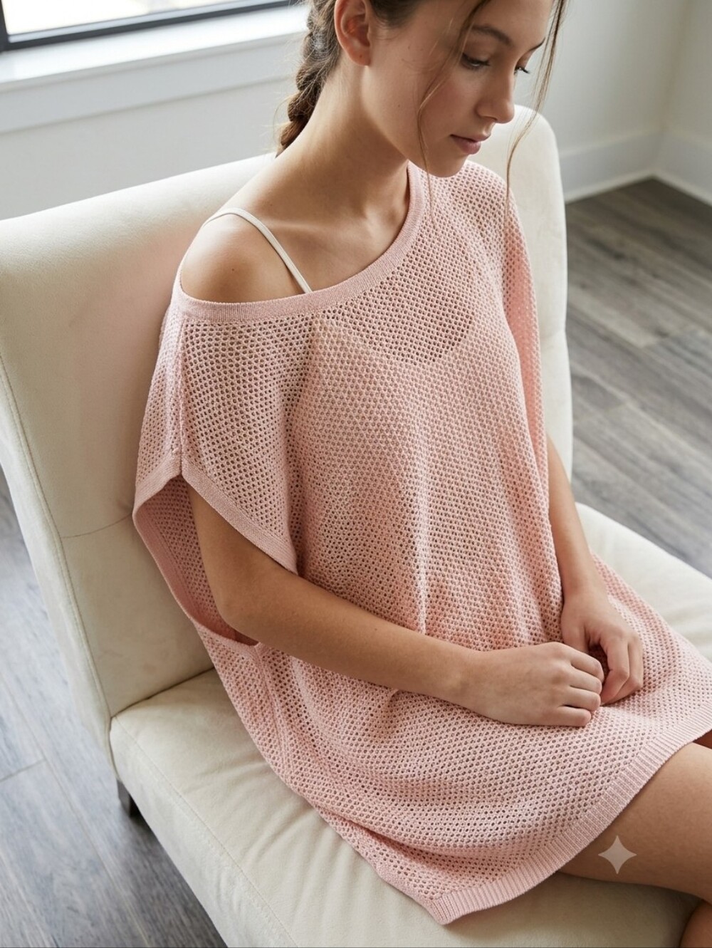 Talbots Blush Pink Open-Knit Tank Top. Oversize. Size Small  Dropped Shoulder.